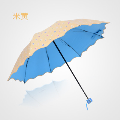绿巨人视频免费网伞遮阳伞 加厚黑胶彩胶公主防晒伞三折晴雨伞礼品伞